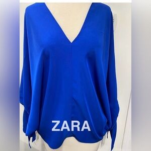 ZARA Cobalt Blue V-Neck Batwing Sleeve Top - Size S/M - NEW